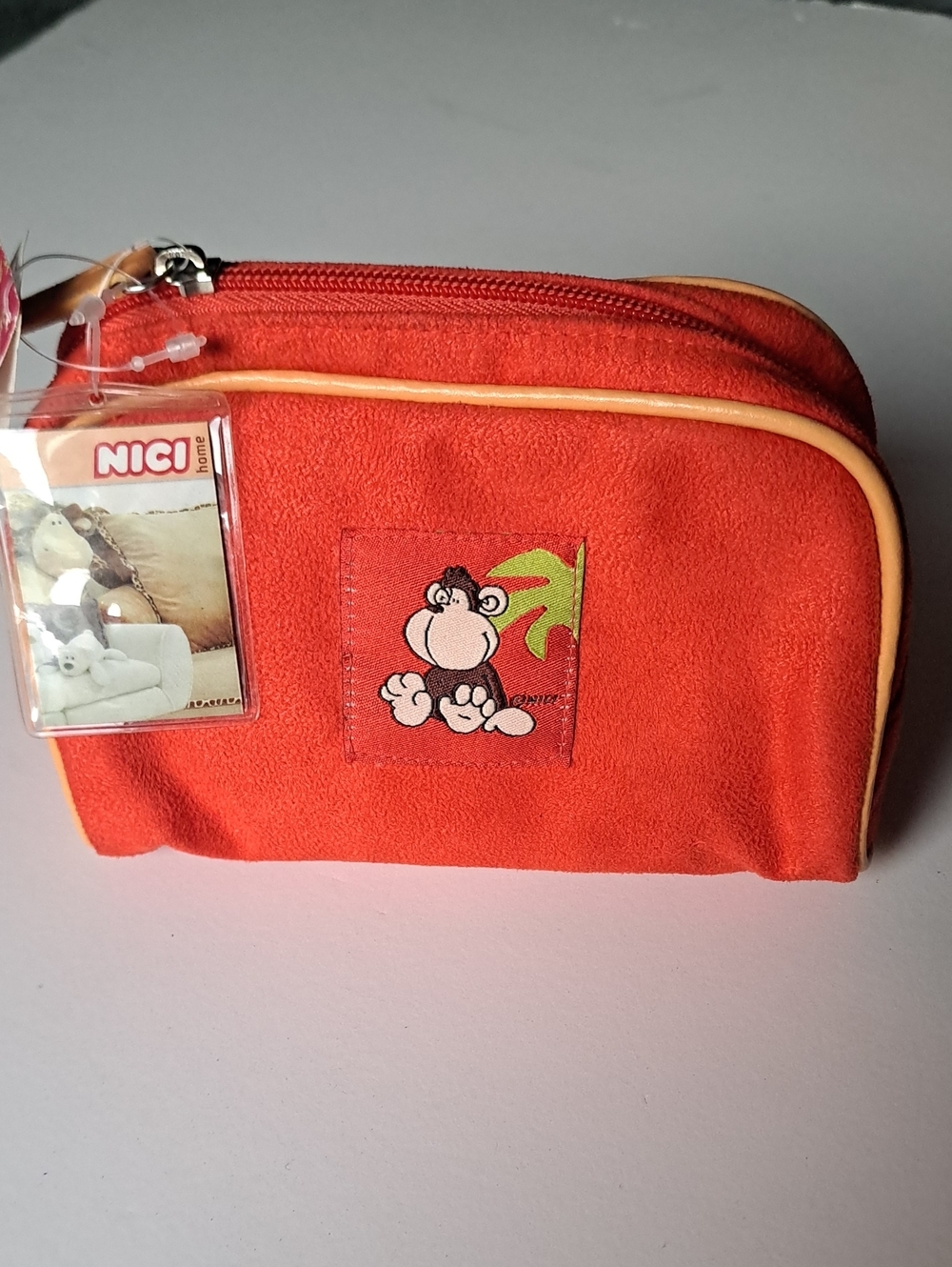 NICI Sports Orange Monkey Patch Zip Pouch with Yellow Trim